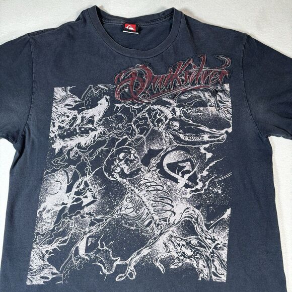 Quicksilver T Shirt Men’s M Vintage Y2K skater Cyber Punk Skull Skeleton Graphic - Picture 5 of 9
